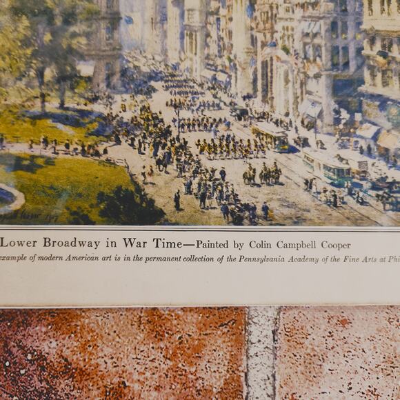 1918 Lower Broadway in Wartime Colin Campbell Cooper Antique Magazine Page Print - Picture 10 of 12